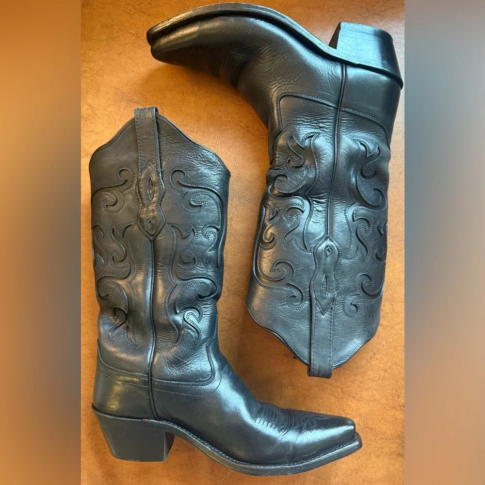 Old West LF1579 Black Snip Toe Cowboy Boots Women 7B Leather Western - Picture 6 of 9